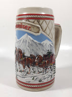 1985 Budweiser Holiday Stein Collection "A" Series "The hitch journeying through snow-capped mountains on a crisp winter's morn." 6 3/8" Tall Ceramic Beer Stein Mug