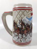 1985 Budweiser Holiday Stein Collection "A" Series "The hitch journeying through snow-capped mountains on a crisp winter's morn." 6 3/8" Tall Ceramic Beer Stein Mug