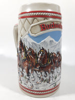 1985 Budweiser Holiday Stein Collection "A" Series "The hitch journeying through snow-capped mountains on a crisp winter's morn." 6 3/8" Tall Ceramic Beer Stein Mug