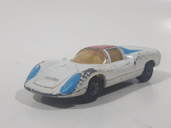 Vintage 1970 Lesney Matchbox Series Superfast No. 68 Porsche 910 White with Red and Blue Paint Die Cast Toy Car Vehicle Made in England