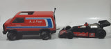Vintage 1979 Tonka A.J. Foyt Red Van Red and Black Race Car and 4" Tall Driver Pressed Steel Die Cast Toy Car Vehicle Set