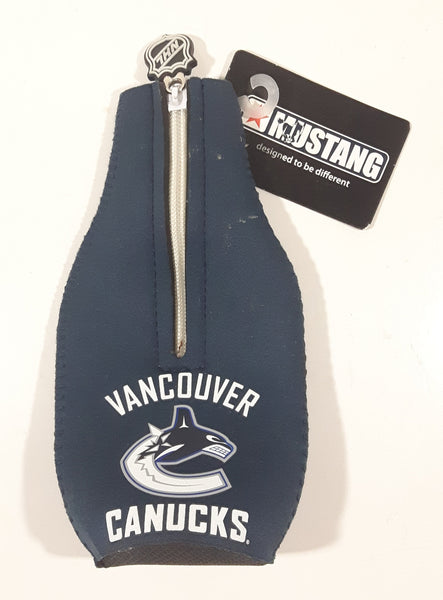 Mustang Brand NHL Ice Hockey Vancouver Canucks Zippered Foam Beer Bottle Cooler Drink Koozie New with Tags