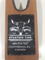 Stampede Tack Est. 1967 Cloverdale, B.C. Canada Leather Wood Wooden Boot Jack Puller with Leather Advertising Piece
