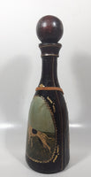 Vintage Eaton Real Leather Hand Made in Italy Hunting Dog Scenes 12 1/4" Tall Leather Wrapped Glass Bottle