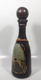 Vintage Eaton Real Leather Hand Made in Italy Hunting Dog Scenes 12 1/4" Tall Leather Wrapped Glass Bottle