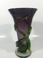Beautiful Twisting Swirling Climbing Green Vine Purple 9 1/4" Tall Art Glass Flower Vase