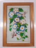 Vintage Hummingbirds and Flower Themed 12 1/4" x 18" Wood Framed Painted Glass Window Sun Catcher