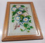 Vintage Hummingbirds and Flower Themed 12 1/4" x 18" Wood Framed Painted Glass Window Sun Catcher