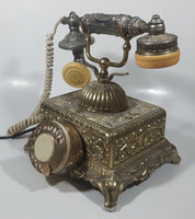 Vintage Onyx Telecommunication Ornate Victorian French Baroque Brass Toned Heavy Metal Rotary Telephone Partially Working