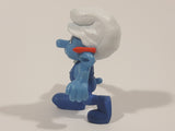 2011 Peyo "Carpenter" Smurf Holding a Saw with a Pencil in His Ear PVC Toy Figure McDonald's Happy Meal