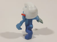 2011 Peyo "Carpenter" Smurf Holding a Saw with a Pencil in His Ear PVC Toy Figure McDonald's Happy Meal