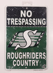 Frontline No Tresspassing CFL Football Saskatchewan Roughriders Country Embossed Tin Metal Sign New in Package