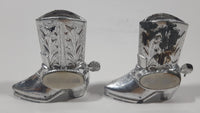 Vintage Saskatchewan Cowboy Boot Shaped 2" Tall Metal Salt and Pepper Shaker Set