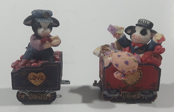 Enesco Mary's Moo Moos Lionel 3" Tall "Loads of Love For Heifer-ybody" and 2 3/4" Tall "A Coal Lotta Love To Go Around" Resin Figures (Both Have Chips)