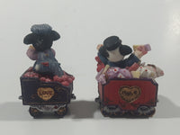 Enesco Mary's Moo Moos Lionel 3" Tall "Loads of Love For Heifer-ybody" and 2 3/4" Tall "A Coal Lotta Love To Go Around" Resin Figures (Both Have Chips)