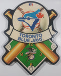 MLB American League Toronto Blue Jays Baseball Team Bats and Ball Diamond Shaped 12" x 15 1/4" Lacquered Wood Wall Clock