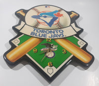 MLB American League Toronto Blue Jays Baseball Team Bats and Ball Diamond Shaped 12" x 15 1/4" Lacquered Wood Wall Clock