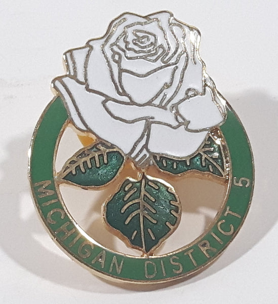 Little League Baseball Michigan District 5 White Rose Flower Themed Enamel Metal Lapel Pin
