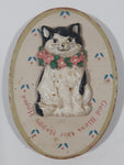 God Bless Our Happy Home Black and White Kitty Cat Themed Oval Shaped 1 3/4" x 2 1/2" Fridge Magnet