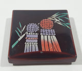 Bamboo Themed Dark Red Square Shaped 1 1/2" x 1 1/2" Fridge Magnet