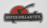 Silver Dollar City Branson Missouri Axe and Log Sunset Themed 1 1/2" x 2 3/4" Rubber Fridge Magnet
