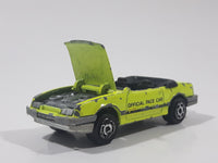 Vintage Majorette No. 227 1986 Ford Mustang Convertible Turbo Fluorescent Yellow Die Cast Toy Car Vehicle with Opening Hood 1/59 Scale Made in France Missing Windshield