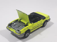 Vintage Majorette No. 227 1986 Ford Mustang Convertible Turbo Fluorescent Yellow Die Cast Toy Car Vehicle with Opening Hood 1/59 Scale Made in France Missing Windshield