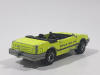 Vintage Majorette No. 227 1986 Ford Mustang Convertible Turbo Fluorescent Yellow Die Cast Toy Car Vehicle with Opening Hood 1/59 Scale Made in France Missing Windshield