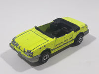 Vintage Majorette No. 227 1986 Ford Mustang Convertible Turbo Fluorescent Yellow Die Cast Toy Car Vehicle with Opening Hood 1/59 Scale Made in France Missing Windshield