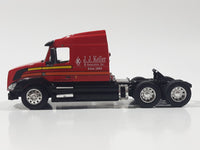 Rare Promotional Semi Tractor Tanker Trailer J.J. Keller & Associates, Inc Since 1953 Red Orange Yellow Black 1/64 Scale Die Cast Toy Car Vehicle with Opening Hood Missing Parts