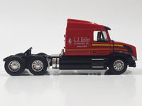 Rare Promotional Semi Tractor Tanker Trailer J.J. Keller & Associates, Inc Since 1953 Red Orange Yellow Black 1/64 Scale Die Cast Toy Car Vehicle with Opening Hood Missing Parts