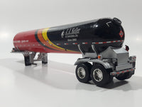 Rare Promotional Semi Tractor Tanker Trailer J.J. Keller & Associates, Inc Since 1953 Red Orange Yellow Black 1/64 Scale Die Cast Toy Car Vehicle with Opening Hood Missing Parts