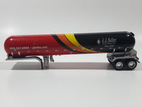 Rare Promotional Semi Tractor Tanker Trailer J.J. Keller & Associates, Inc Since 1953 Red Orange Yellow Black 1/64 Scale Die Cast Toy Car Vehicle with Opening Hood Missing Parts