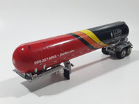 Rare Promotional Semi Tractor Tanker Trailer J.J. Keller & Associates, Inc Since 1953 Red Orange Yellow Black 1/64 Scale Die Cast Toy Car Vehicle with Opening Hood Missing Parts