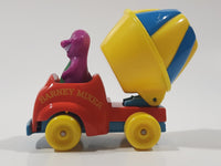 1993 The Lyons Group Kid Dimensions Barney The Dinosaur Cement Mixer Truck Red and Yellow Die Cast Toy Car Vehicle