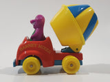1993 The Lyons Group Kid Dimensions Barney The Dinosaur Cement Mixer Truck Red and Yellow Die Cast Toy Car Vehicle
