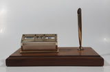 Vintage Sheaffer Gold Tone Metal Perpetual Calendar Date Day Desk Top Pen Holder Set on Wood Base
