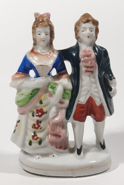 Antique 1945 to 1951 Occupied Japan Colonial Man and Woman Couple 5" Tall Hand Painted Porcelain Figurine