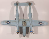 Vintage Lockheed P-38 Lightning Style Light Blue Plane Large 14 1/4" Long Tin Metal Military Airplane