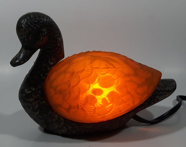 Amber Glass Shelled Bronze Finish Duck Bird Lamp Light