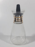 Vintage Oil or Vinegar Glass Cruet Bottle Gold Trimmed 4 1/2" Tall with Black Plastic Stopper