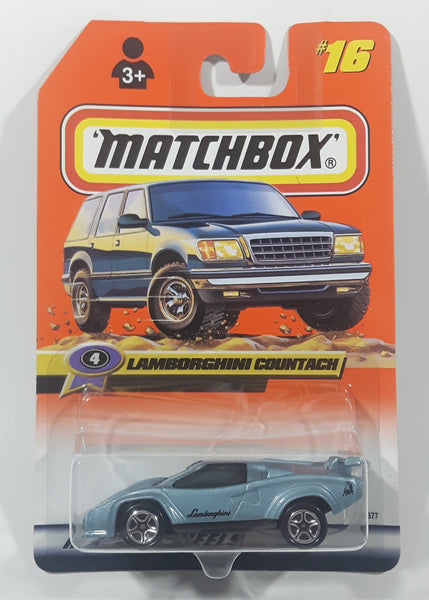 1998 Matchbox Lamborghini Countach LP500S Light Blue Grey Die Cast Toy Car Vehicle New in Package