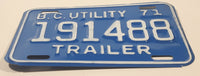 Vintage 1971 British Columbia B.C. Utility Trailer Blue with White Letters Vehicle License Plate 191488