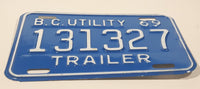 Vintage 1969 British Columbia B.C. Utility Trailer Blue with White Letters Vehicle License Plate 131327