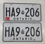 Matching Set of 2 Ontario White with Black Letters Vehicle License Plate HA9 206