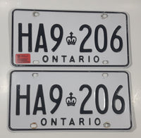 Matching Set of 2 Ontario White with Black Letters Vehicle License Plate HA9 206