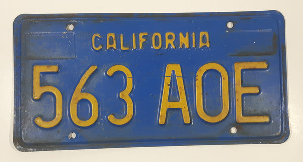 Vintage 1969 to 1980 California Blue with Yellow Letters Vehicle License Plate 563 A0E