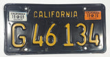 Vintage 1969 1970 California Black with Yellow Letters Vehicle License Plate G46 134
