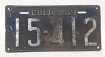 Rare Vintage 1921 Colorado Dark Blue with Silver Letters Vehicle License Plate 15 412