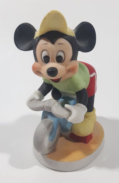 Vintage Walt Disney Productions Mickey Mouse Riding A Bicycle 4" Tall Porcelain Ceramic Figurine